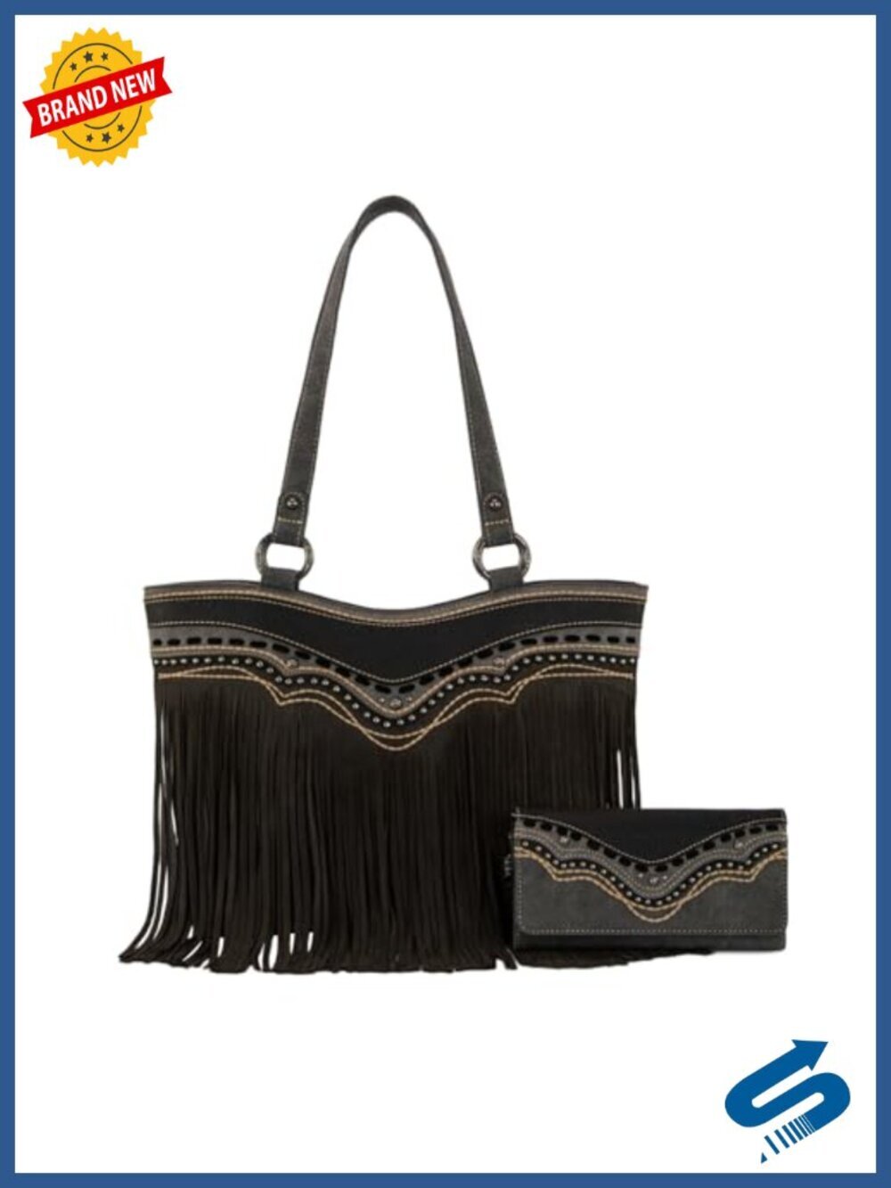 Western Tote Bag with Fringe and Wallet Vegan Leather